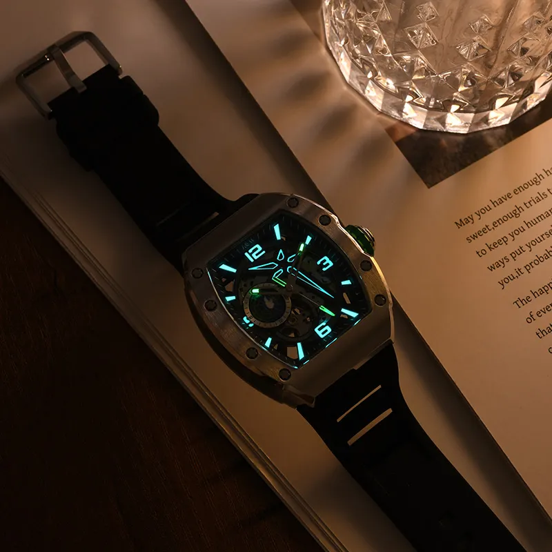 I&W CARNIVAL HWGUOJI Green Planet Automatic Mechanical Movement Rubber Strap Watch Men's Watches Black Dial-4