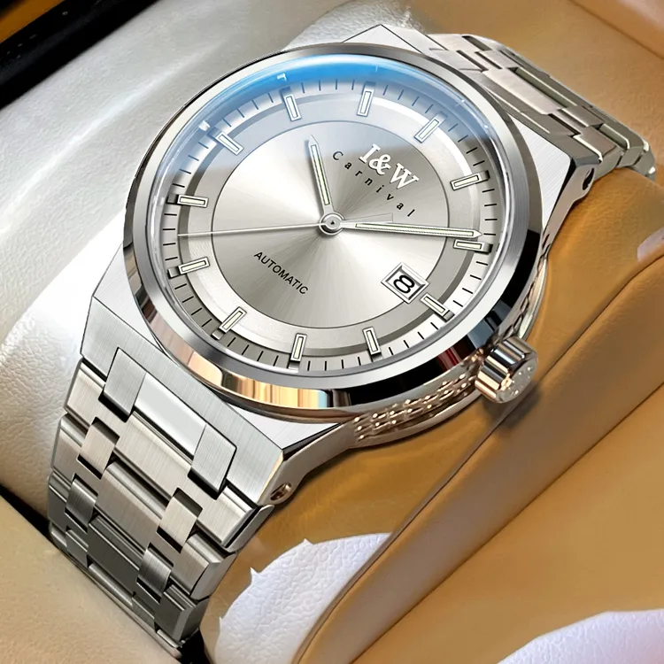 I&W CARNIVAL HWGUOJI Automatic Mechanical Movement Stainless Steel Watchband Watch Men's Watches Gray Dial-5