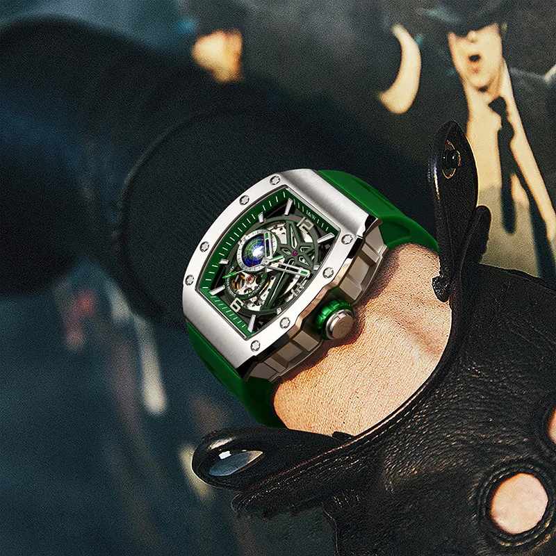 I&W CARNIVAL HWGUOJI Green Planet Automatic Mechanical Movement Rubber Strap Watch Men's Watches Black Dial-8