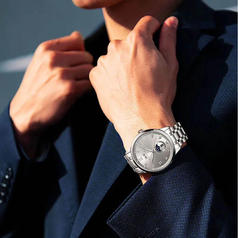 I&W CARNIVAL HWGUOJI Automatic Mechanical Movement Stainless Steel Strap Watch Men's Watches White Dial-13