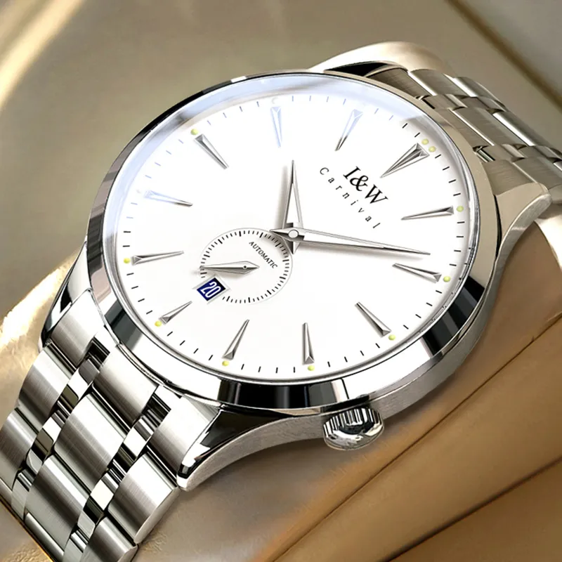 I&W CARNIVAL HWGUOJI Automatic Mechanical Movement Stainless Steel Watchband Watch Men's Watches White Dial-11