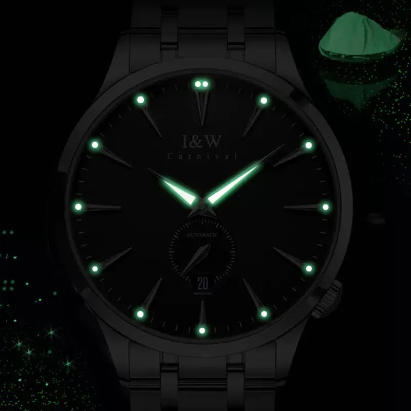 I&W CARNIVAL HWGUOJI Automatic Mechanical Movement Stainless Steel Watchband Watch Men's Watches White Dial-12