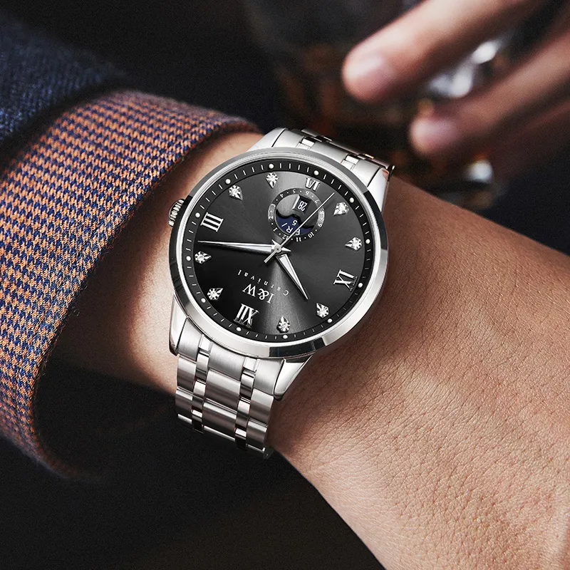 I&W CARNIVAL HWGUOJI Automatic Mechanical Movement Stainless Steel Strap Watch Men's Watches White Dial-26