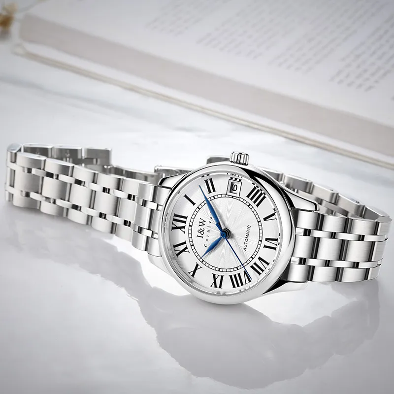 I&W CARNIVAL HWGUOJI Automatic Mechanical Movement Stainless Steel Watchband Watch Unisex White Dial-5