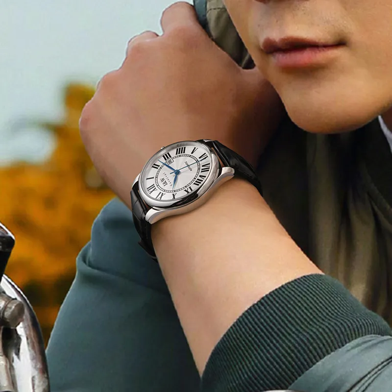 I&W CARNIVAL HWGUOJI Automatic Mechanical Movement Genuine Leather Strap Watch Unisex White Dial-1