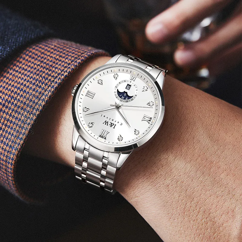 I&W CARNIVAL HWGUOJI Automatic Mechanical Movement Stainless Steel Strap Watch Men's Watches White Dial-5