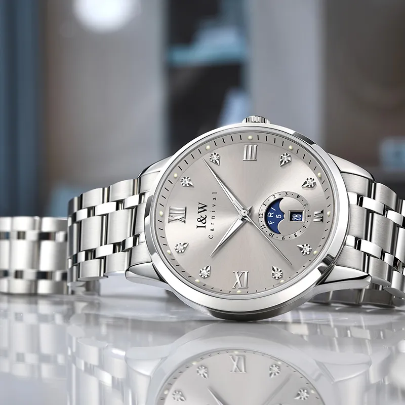 I&W CARNIVAL HWGUOJI Automatic Mechanical Movement Stainless Steel Strap Watch Men's Watches White Dial-10