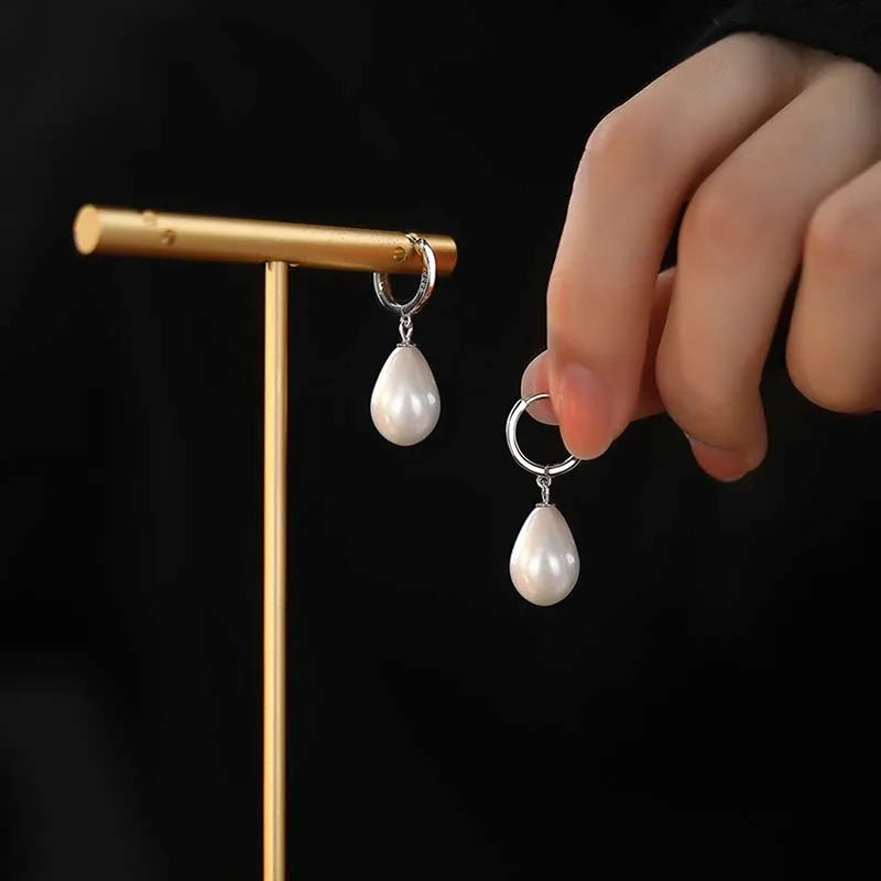 925 Sterling Silver Material Faux Pearl Accessory French Luxury Niche Design Sensual Hoop Earrings Women's-2