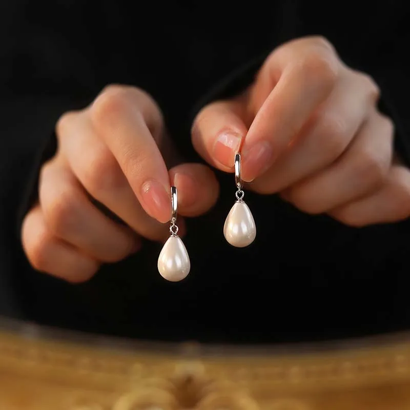 925 Sterling Silver Material Faux Pearl Accessory French Luxury Niche Design Sensual Hoop Earrings Women's-3
