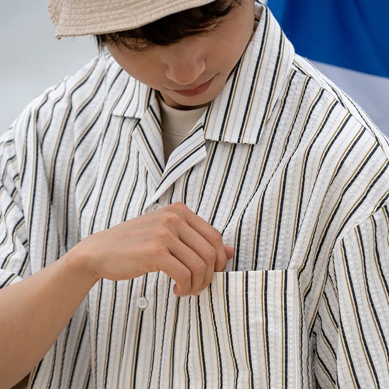 URBAN STANDARD Shirt Men's Beige Coffee Stripes-7