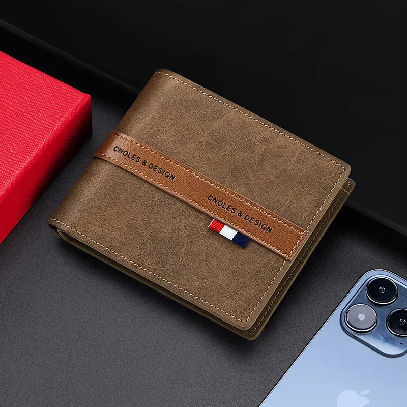 CNOLES Synthetic Leather Coin Purse Money Clip Card Holder Wallet Men's Dreamy Gray-9