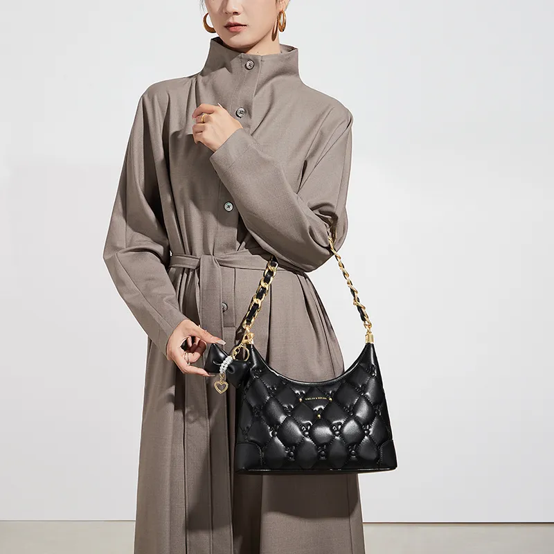 CNOLES Synthetic Leather Shoulder Bag, Crossbody Bag Regular Women's Hepburn Black-2