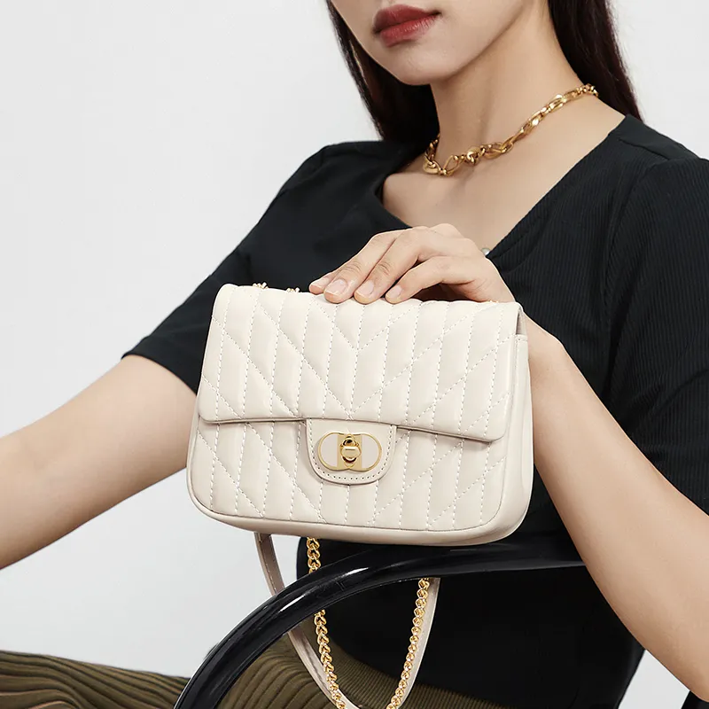 CNOLES Microfiber Synthetic Leather Crossbody Bag, Shoulder Bag Regular Women's Diamond Pattern Milk White-6