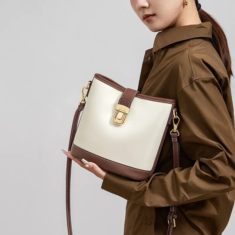 CNOLES Cow Leather Shoulder Bag, Crossbody Bag Women's Italian Milk Coffee-7