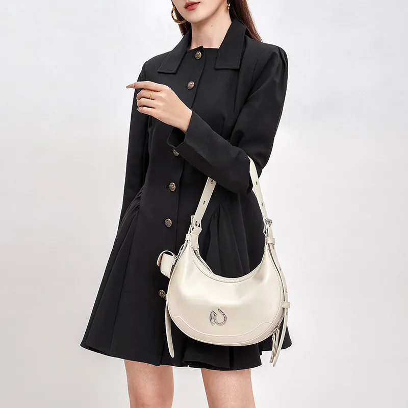 CNOLES Cow Leather Shoulder Bag, Crossbody Bag Regular Women's Cream White-3