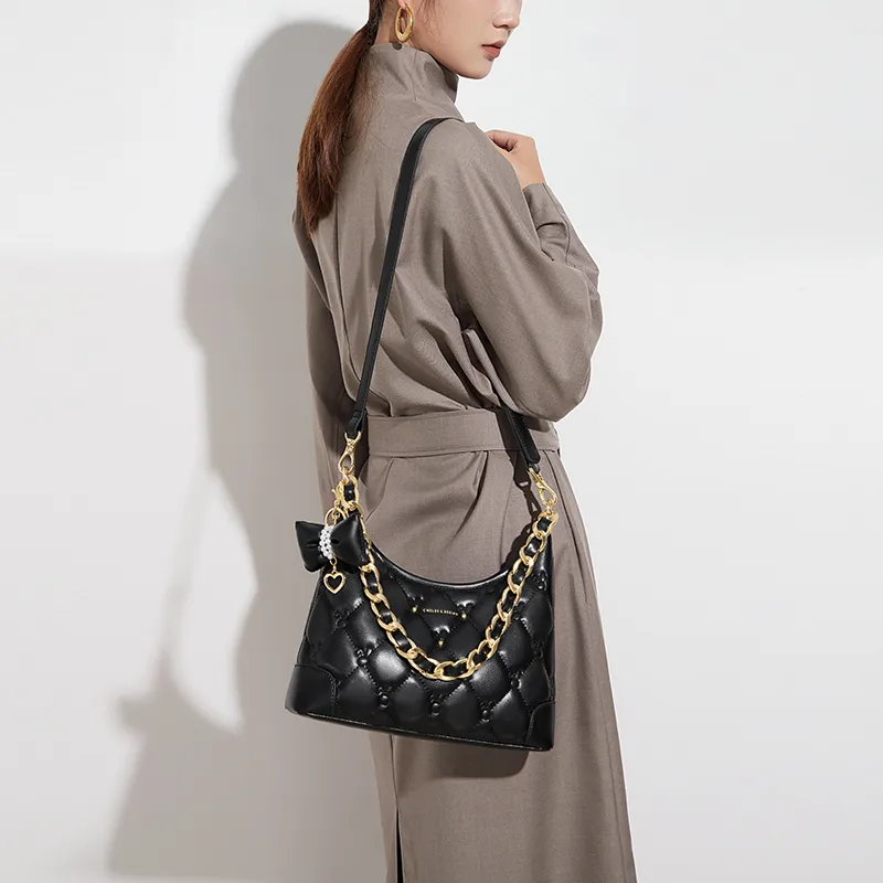 CNOLES Synthetic Leather Shoulder Bag, Crossbody Bag Regular Women's Hepburn Black-3