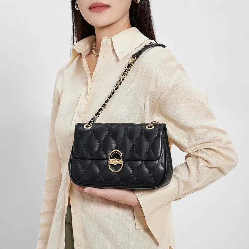 CNOLES Cow Leather Casual Office Date Small Square Bag Shoulder Bag Women's Wave White-8