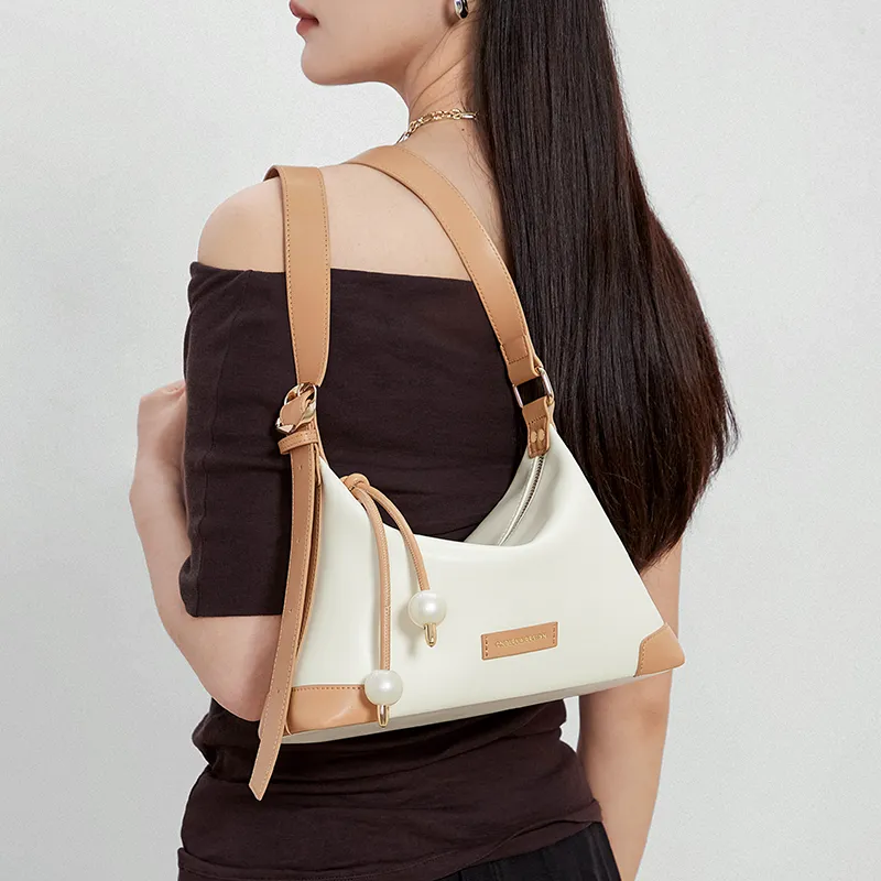 CNOLES Cow Leather Shoulder Bag Women's Apricot Milkshake-5