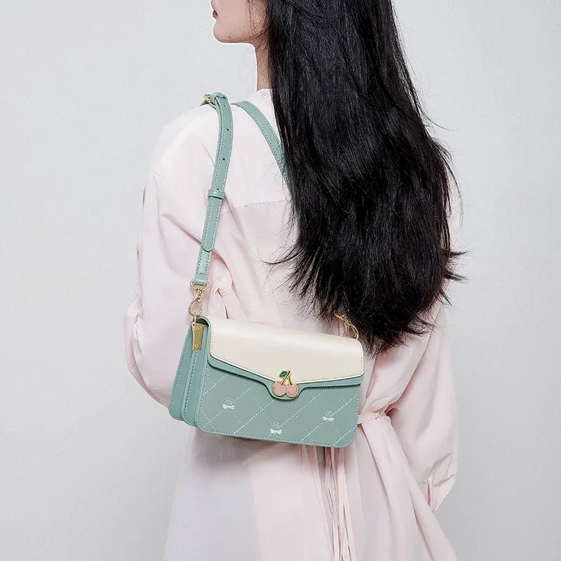 CNOLES Cow Leather/Synthetic Leather Shoulder Bag Crossbody Bag Regular Women's Emerald White-4