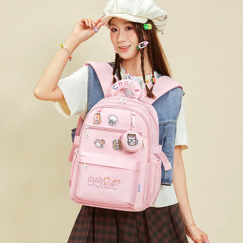 CNOLES Fabric Backpack Women's Cream White/Pink Blossom-13