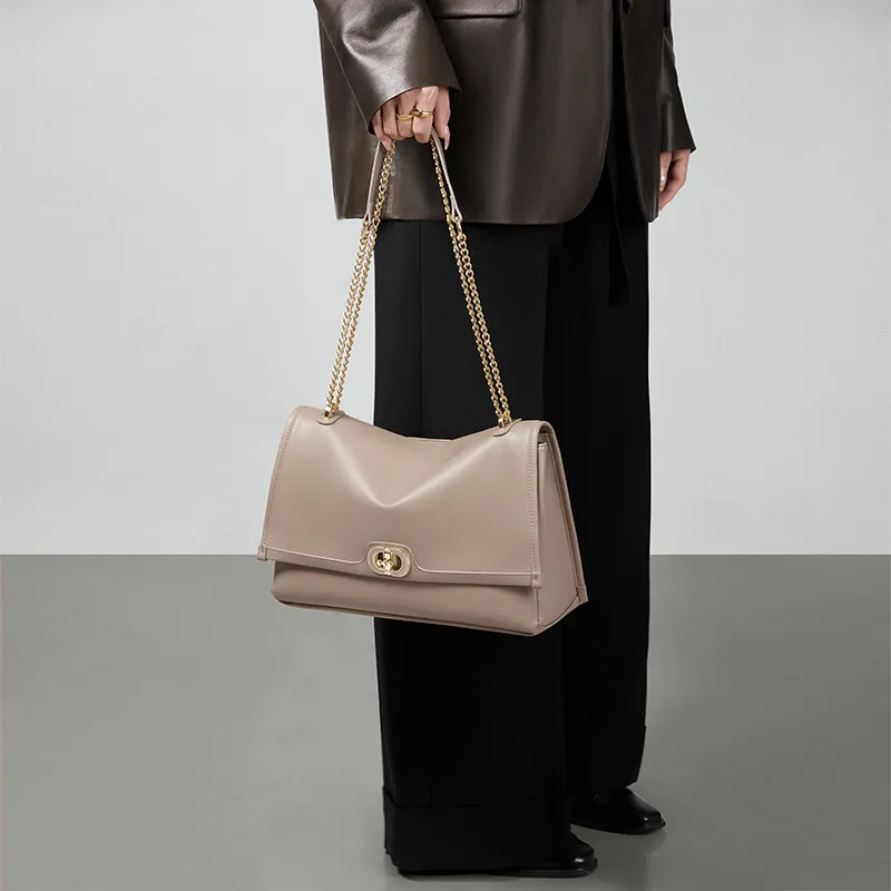CNOLES Waxed Leather Shoulder Bag, Crossbody Bag Large Size Small Size Women's Cream White/Midnight Black-16