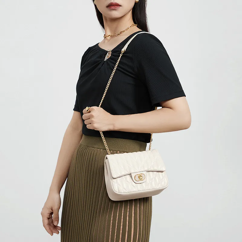 CNOLES Microfiber Synthetic Leather Crossbody Bag, Shoulder Bag Regular Women's Diamond Pattern Milk White-4