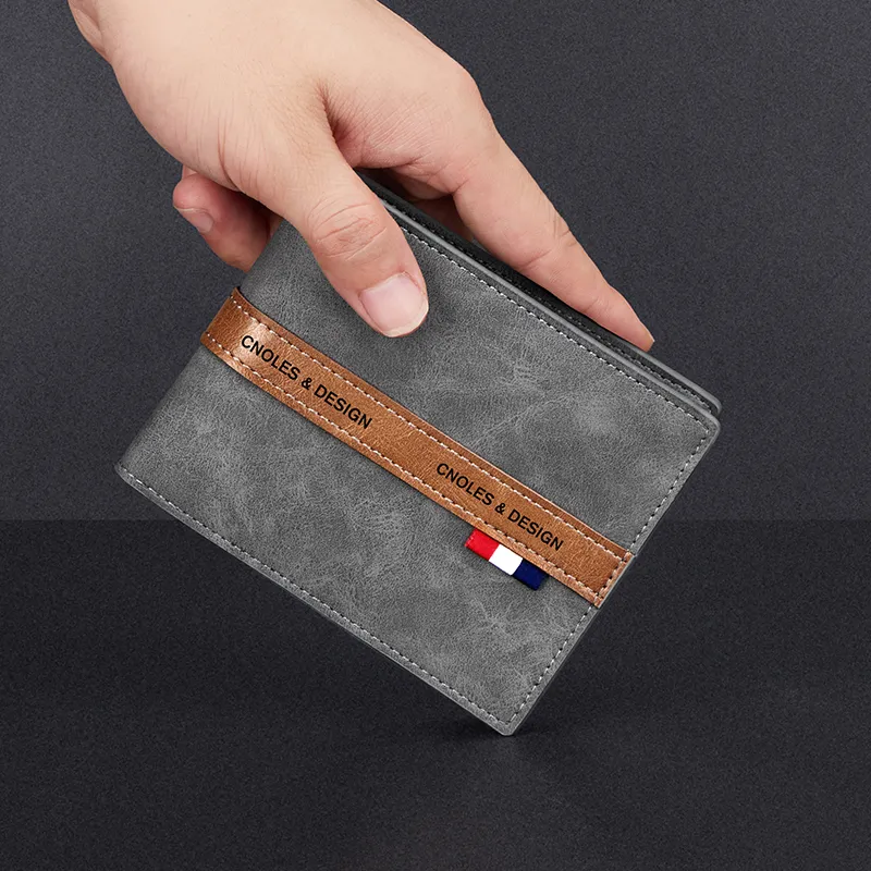 CNOLES Synthetic Leather Coin Purse Money Clip Card Holder Wallet Men's Dreamy Gray-5
