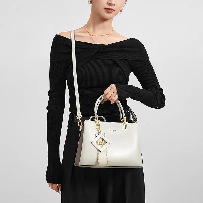 CNOLES Cow Leather Crossbody Bag, Handbag Tubas Women's Milk Coffee-4