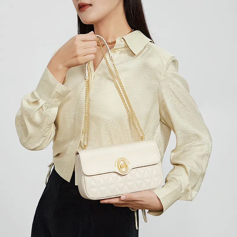 CNOLES Cow Leather Crossbody Bag Shoulder Bag Women's Cream White-4