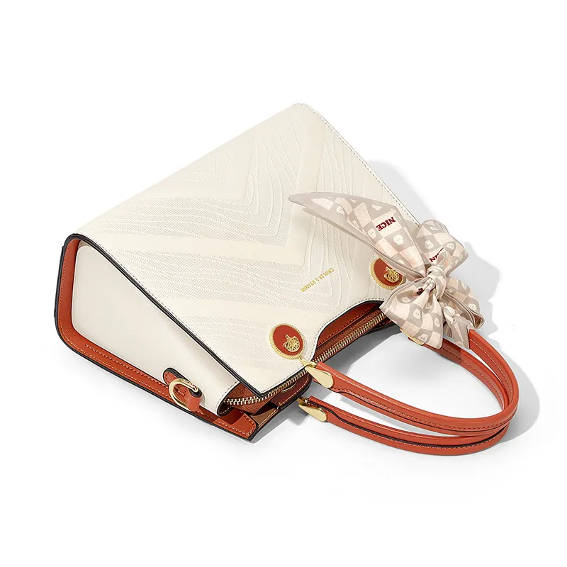 CNOLES Cow Leather Handbags Shoulder Bag Crossbody Bag Medium Size Women's Orange Milkshake-2