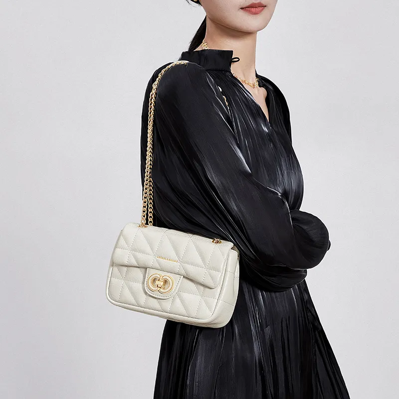 CNOLES Cow Leather Casual Commute Date Crossbody Bag Shoulder Bag Women's White-6