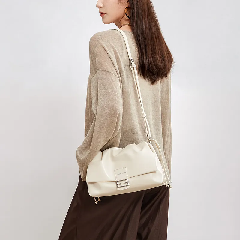 CNOLES Microfiber Synthetic Leather Baguette Bag Shoulder Bag Regular Women's White/Black-6