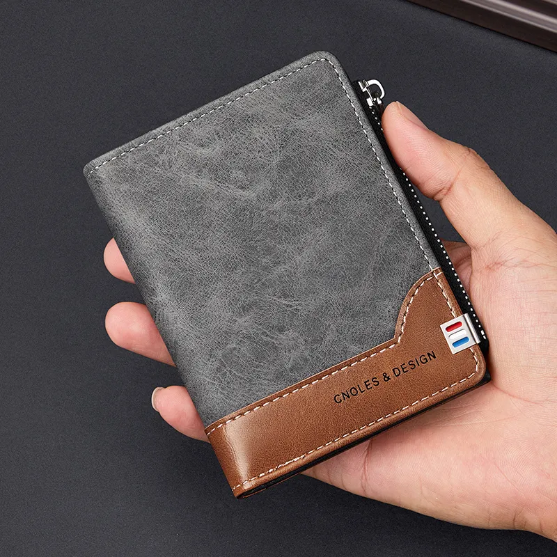 CNOLES Synthetic Leather Wallets Card Holders Small Size Men's Iridescent Gray Coffee-5