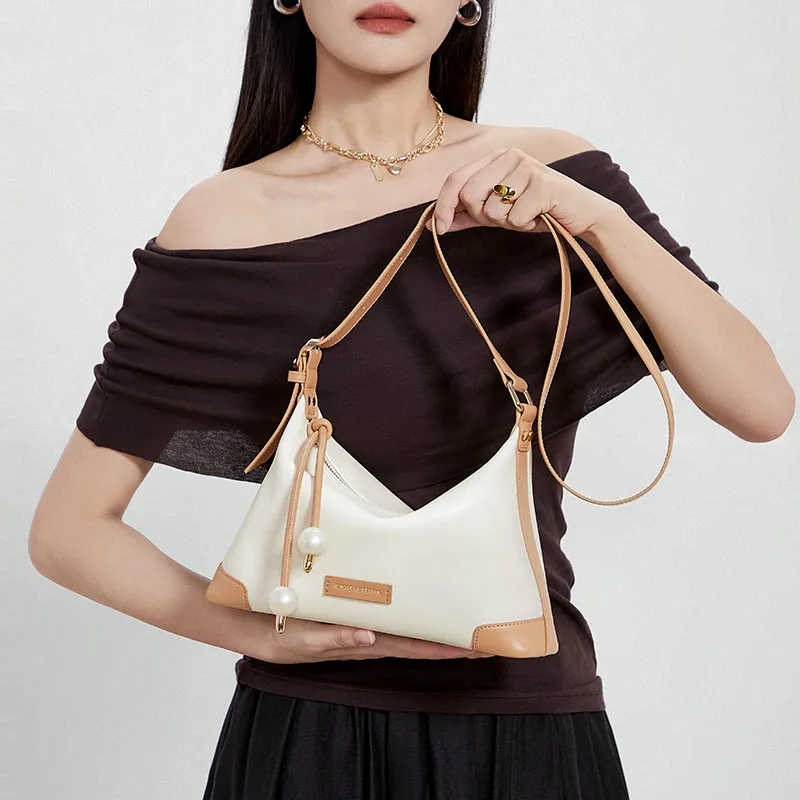 CNOLES Cow Leather Shoulder Bag Women's Apricot Milkshake-4
