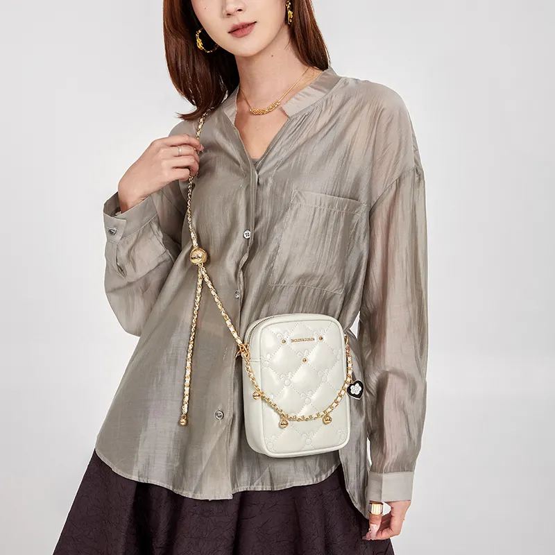 CNOLES Cow Leather Shoulder Bag, Crossbody Bag Regular Women's Cream White-5