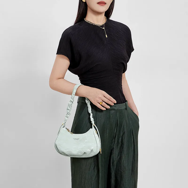 CNOLES Cow Leather Shoulder Bag, Crossbody Bag Regular Women's Mint Green-5