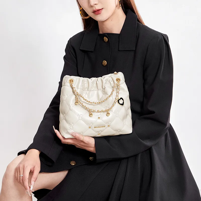 CNOLES Synthetic Leather Hobo Bag, Underarm Shoulder Bag Regular Women's Cream White-4