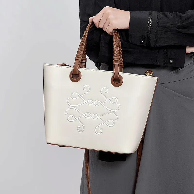 CNOLES Synthetic Leather Mom Bag Crossbody Bag Shoulder Bag Basket Bag Regular Women's Cream White-6