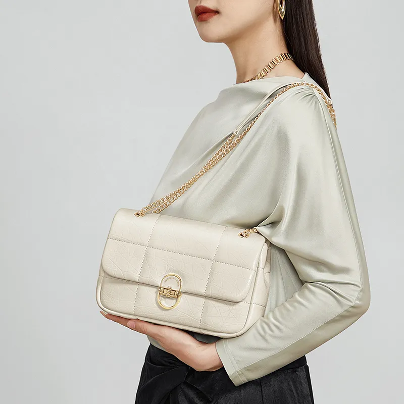 CNOLES Cow Leather Shoulder Bag Medium Size Women's White Chocolates-1