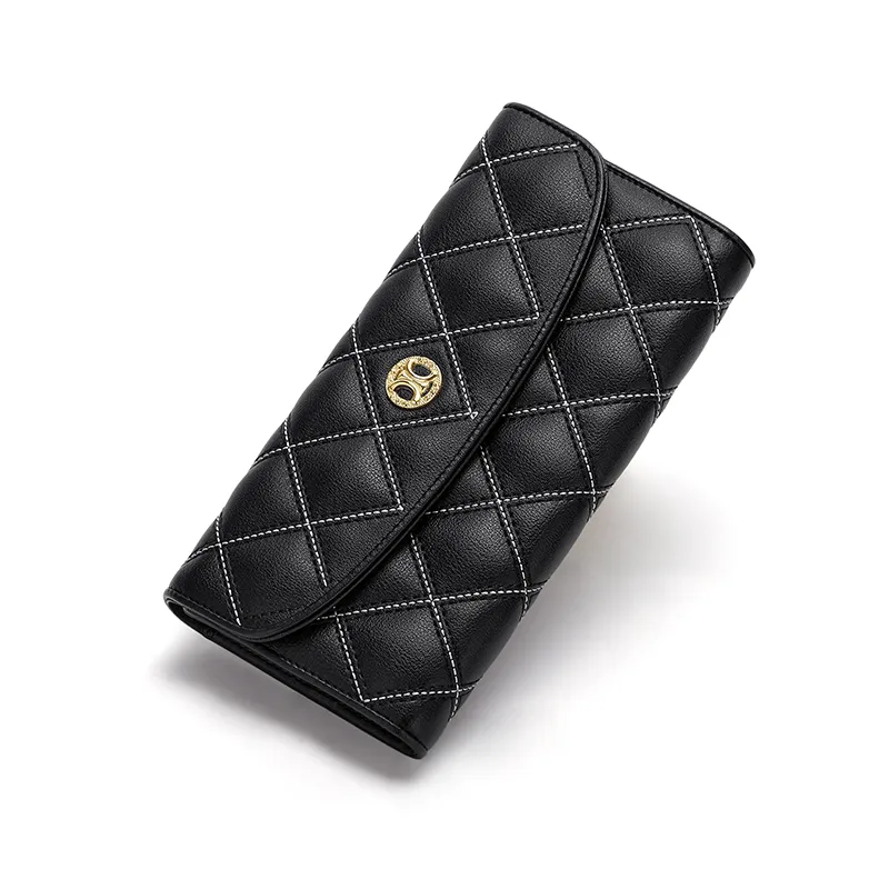 CNOLES Cow Leather Wallet Card Holder Money Clip Coin Purse Women's Black-3