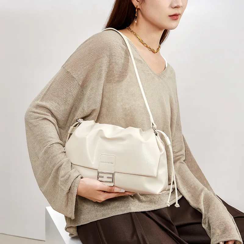 CNOLES Microfiber Synthetic Leather Baguette Bag Shoulder Bag Regular Women's White/Black-3