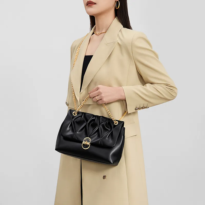 CNOLES Cow Leather Underarm Shoulder Bag Regular Women's Moon Black-6