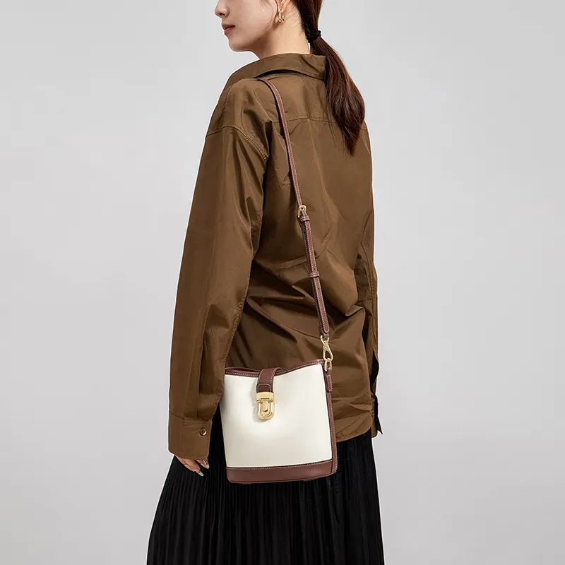 CNOLES Cow Leather Shoulder Bag, Crossbody Bag Women's Italian Milk Coffee-4