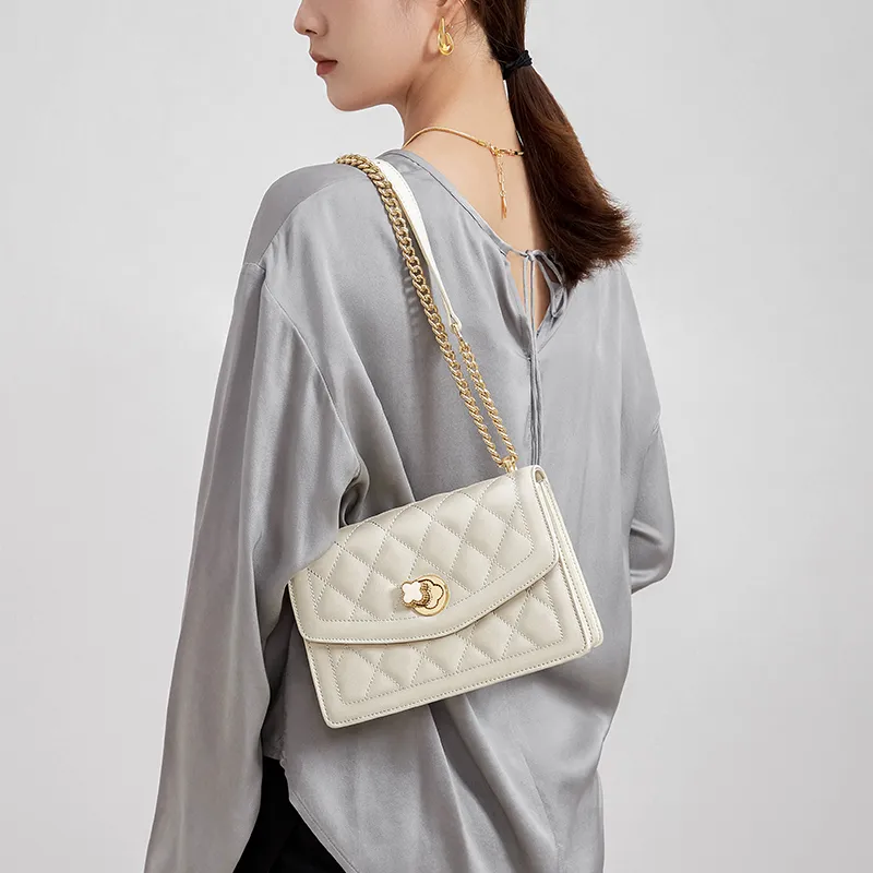 CNOLES Cow Leather Crossbody Bag, Shoulder Bag Regular Medium Size Women's Ecru-4