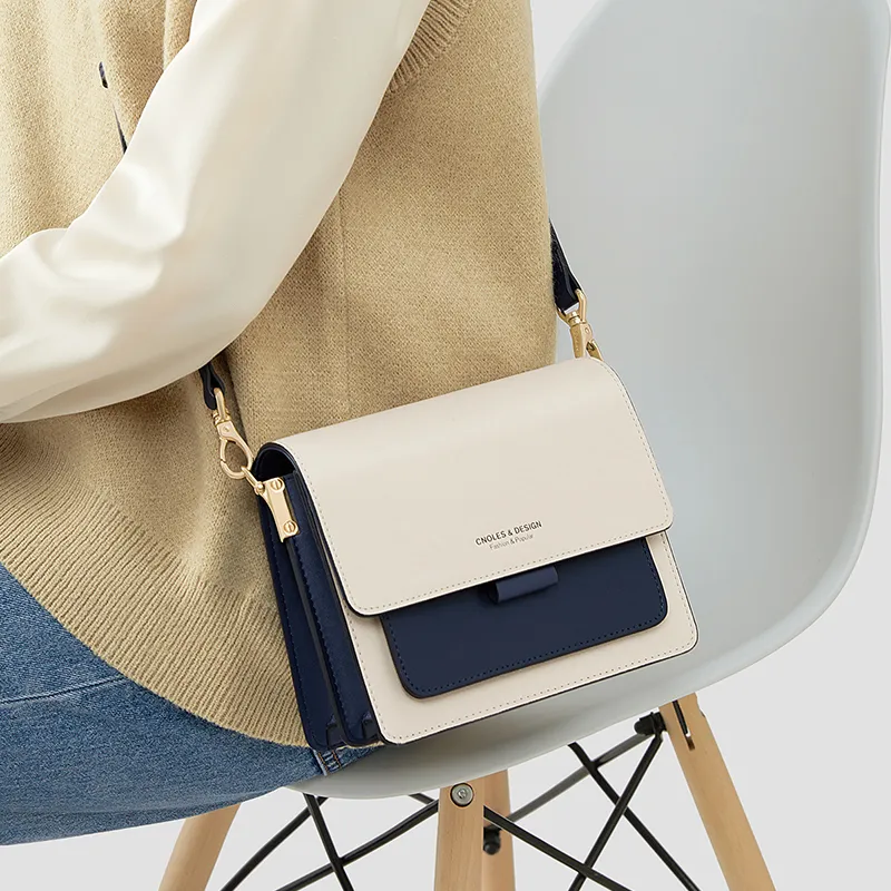 CNOLES Cow Leather Crossbody Bags Shoulder Bags Women's Fashion Blue White-7