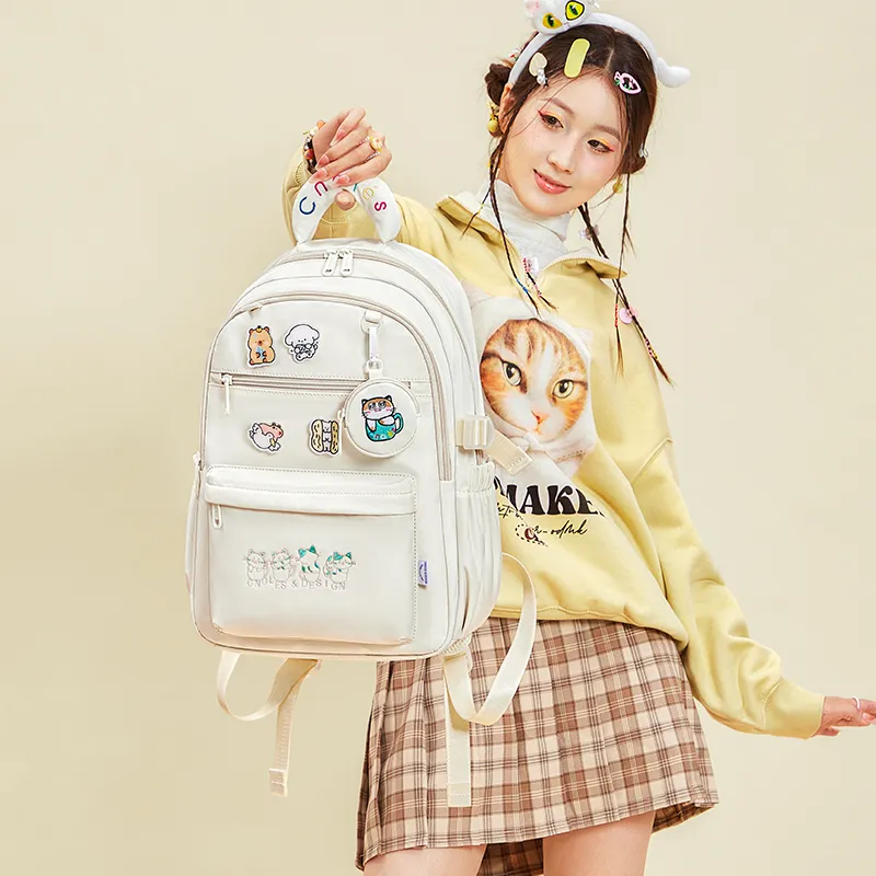 CNOLES Fabric Backpack Women's Cream White/Pink Blossom-6