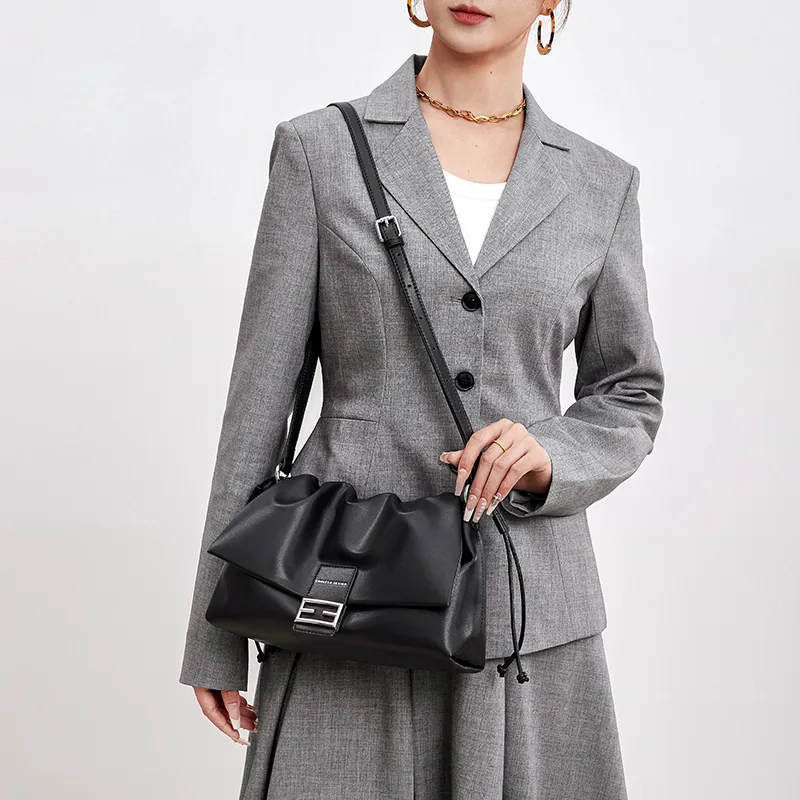 CNOLES Microfiber Synthetic Leather Baguette Bag Shoulder Bag Regular Women's White/Black-11