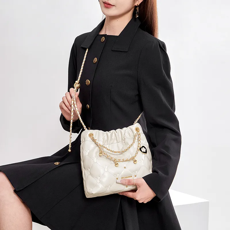 CNOLES Synthetic Leather Hobo Bag, Underarm Shoulder Bag Regular Women's Cream White-7