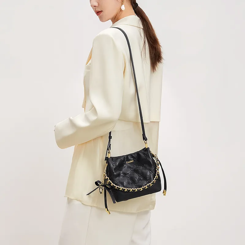 CNOLES Microfiber Leather Crossbody Bag, Handbag Regular Women's Cream Black Coffee/Rong Tiao Black-10