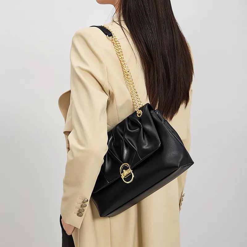 CNOLES Cow Leather Underarm Shoulder Bag Regular Women's Moon Black-4